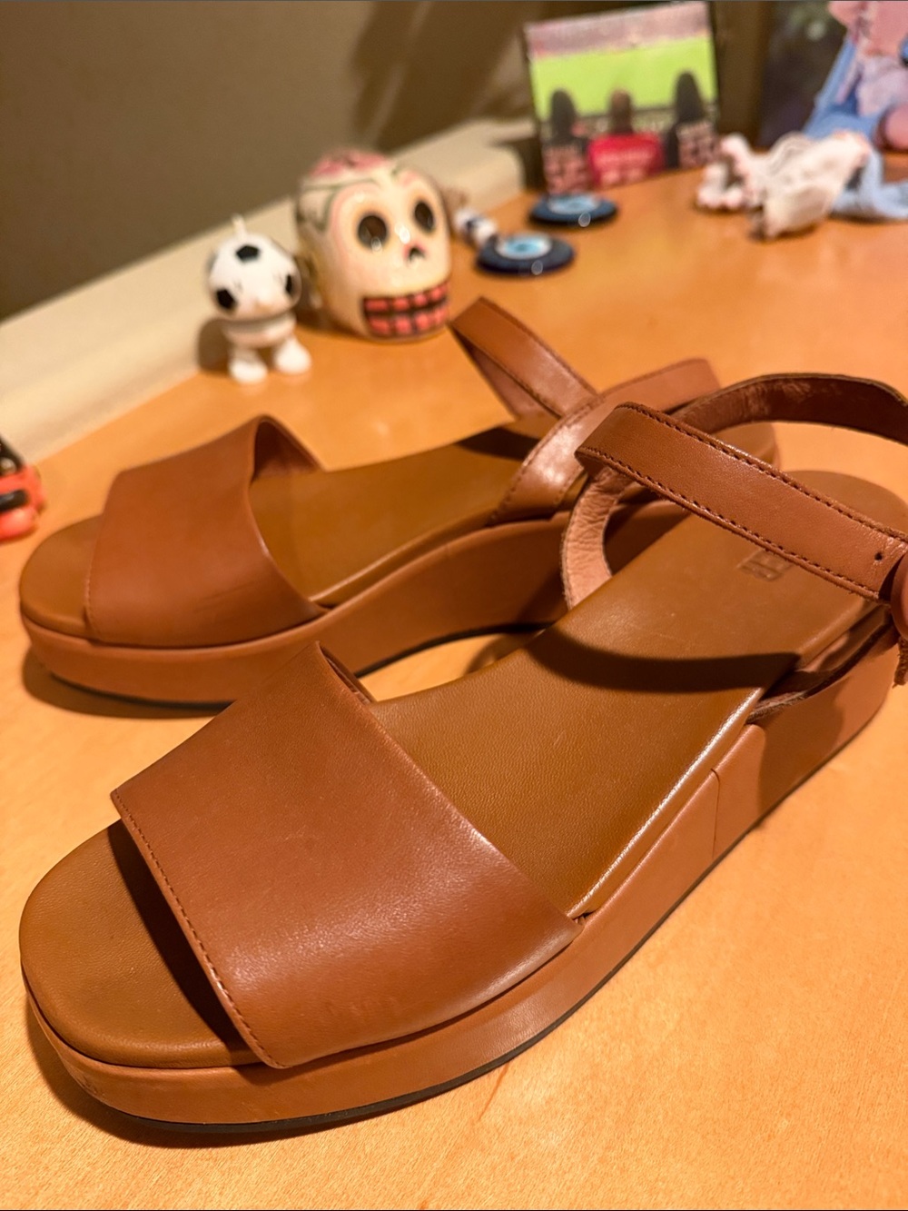 Camper Brown Leather Platform Sandals